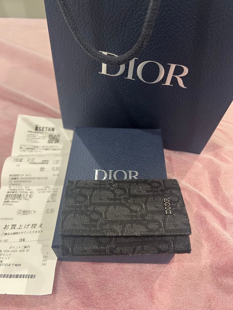 （訳あり）6連→2連（欠品） Dior ブラック キーケース キーリング付き
