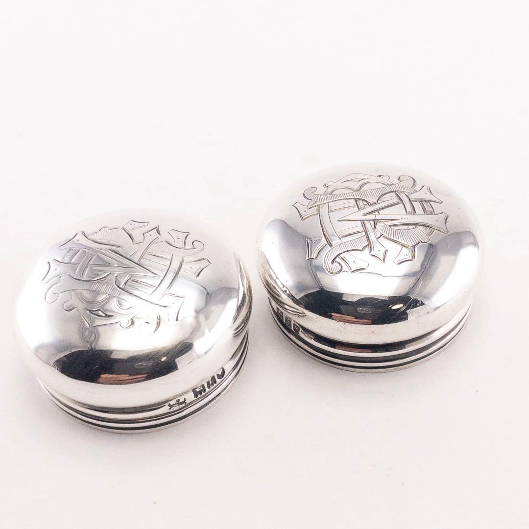 英国製 1904年 シルバー925 ガラス アンティーク 瓶 ジャー 小物入れ