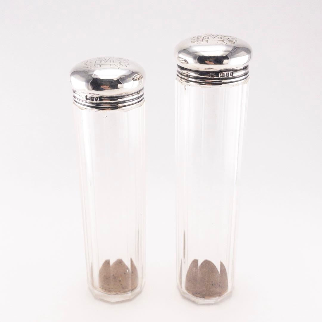 英国製 1904年 シルバー925 ガラス アンティーク 瓶 ジャー 小物入れ