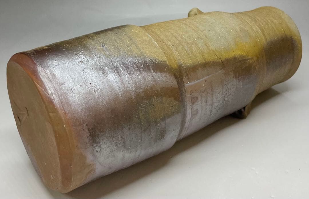 人間国宝　藤原雄　備前花入　耳付花入　備前焼　共箱(四方桟盛蓋) 栞　C 313