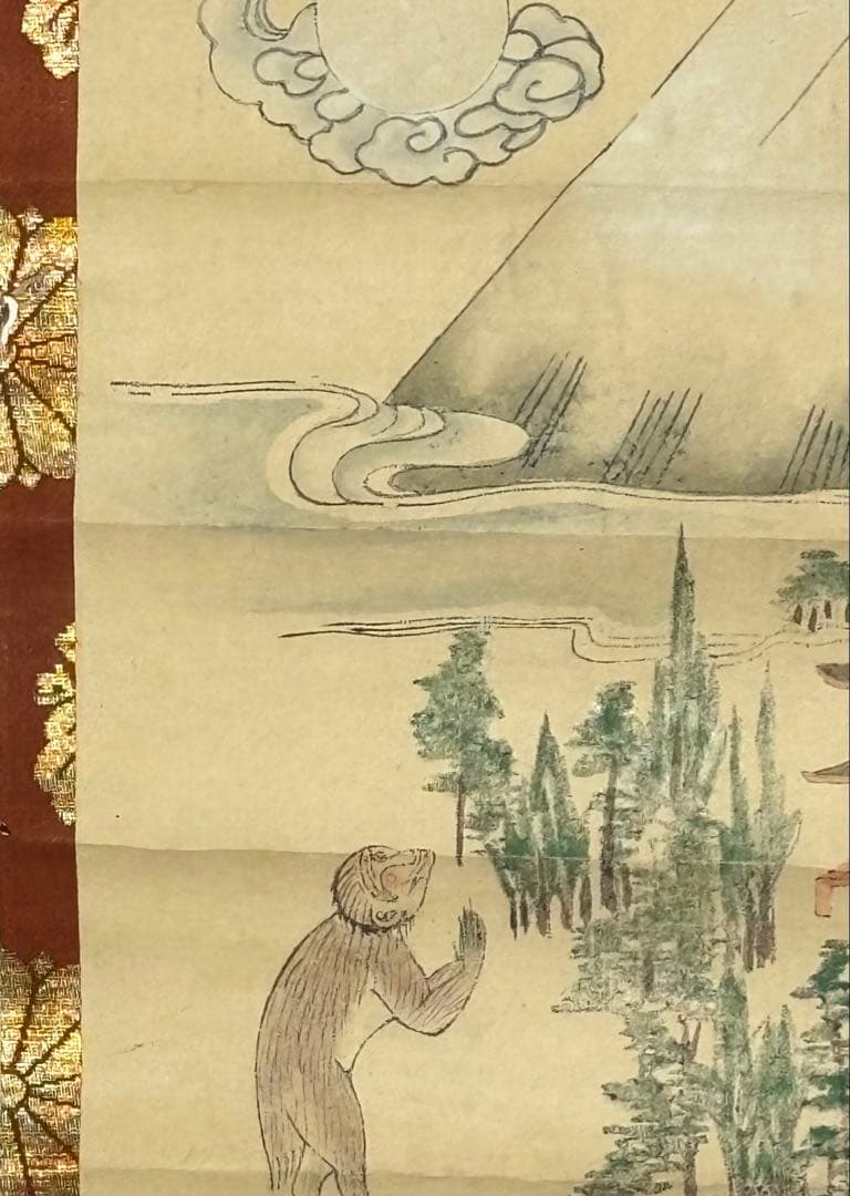 「富士曼荼羅」彩色木版画 掛軸1幅|掛け軸 木版刷り 江戸時代 富士山 冨士