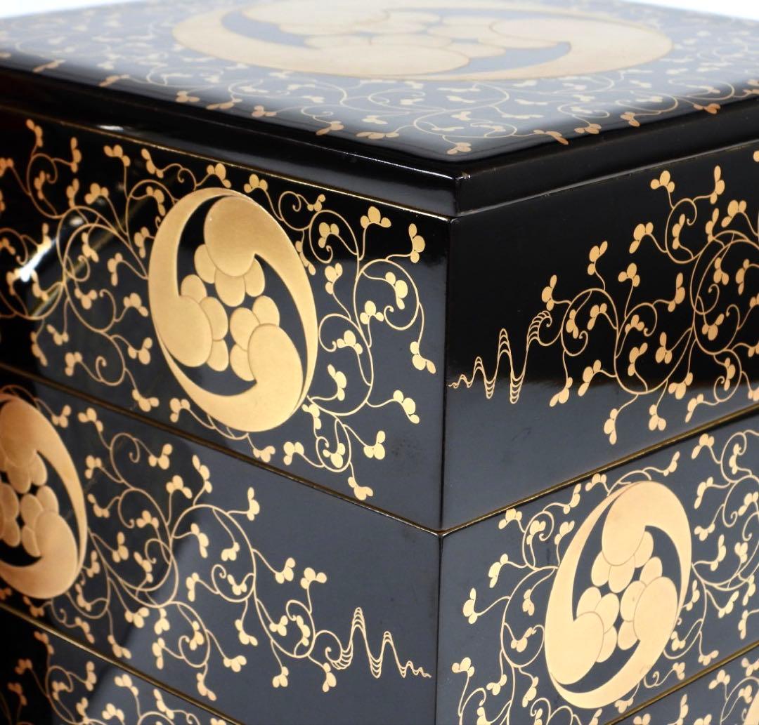 茶道具 輪島塗 上等黒内梨地金蒔絵 五段重 重箱