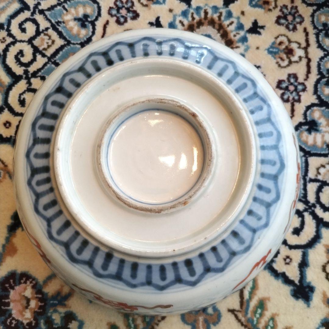 時代 色絵 三組 鉢 骨董 江戸 アンティーク 雪輪 古伊万里 大聖寺伊万里