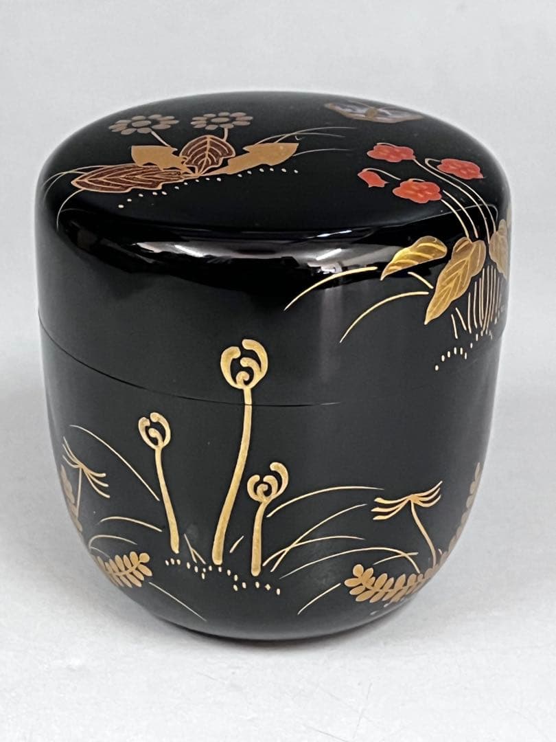 E571 棗　利休形中棗　了々斎好蒔絵　螺鈿　春野棗　茶入　抹茶　茶道具　茶器