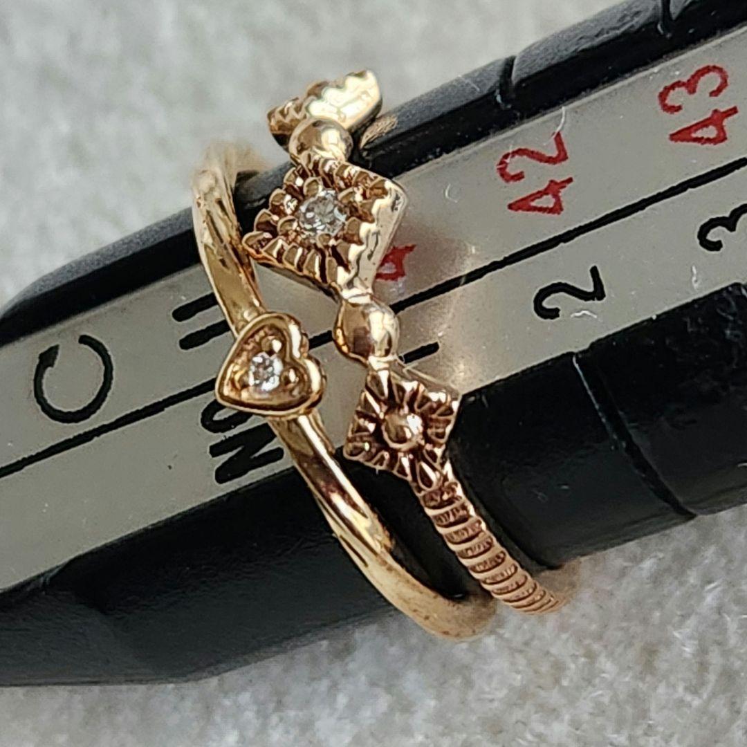 『豆福』ダイヤモンド♡1号【エテ】K10 スクエア ピンキーリング♪