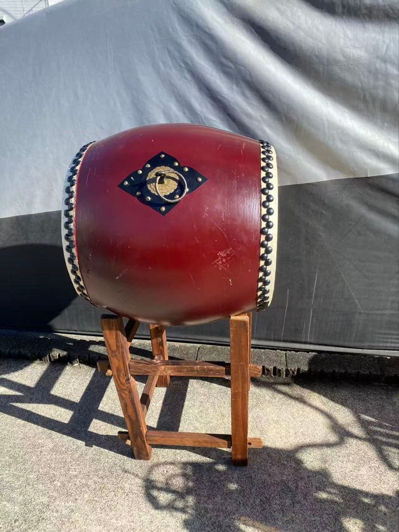 和太鼓鼓面】約47cm【胴高】約60cm和太鼓と太鼓台のセットになります 年代物