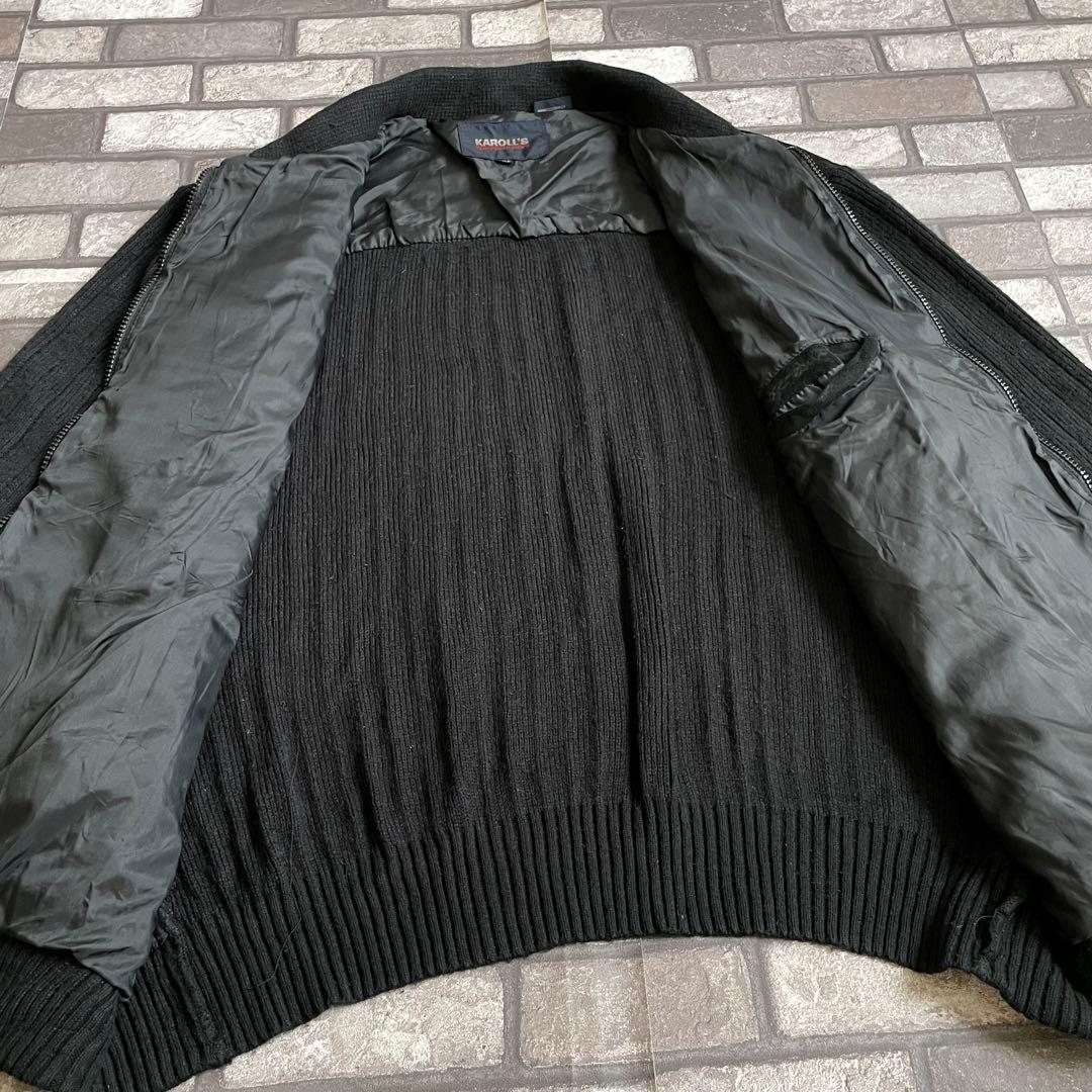 suède leather zip knit jacket black 2XL