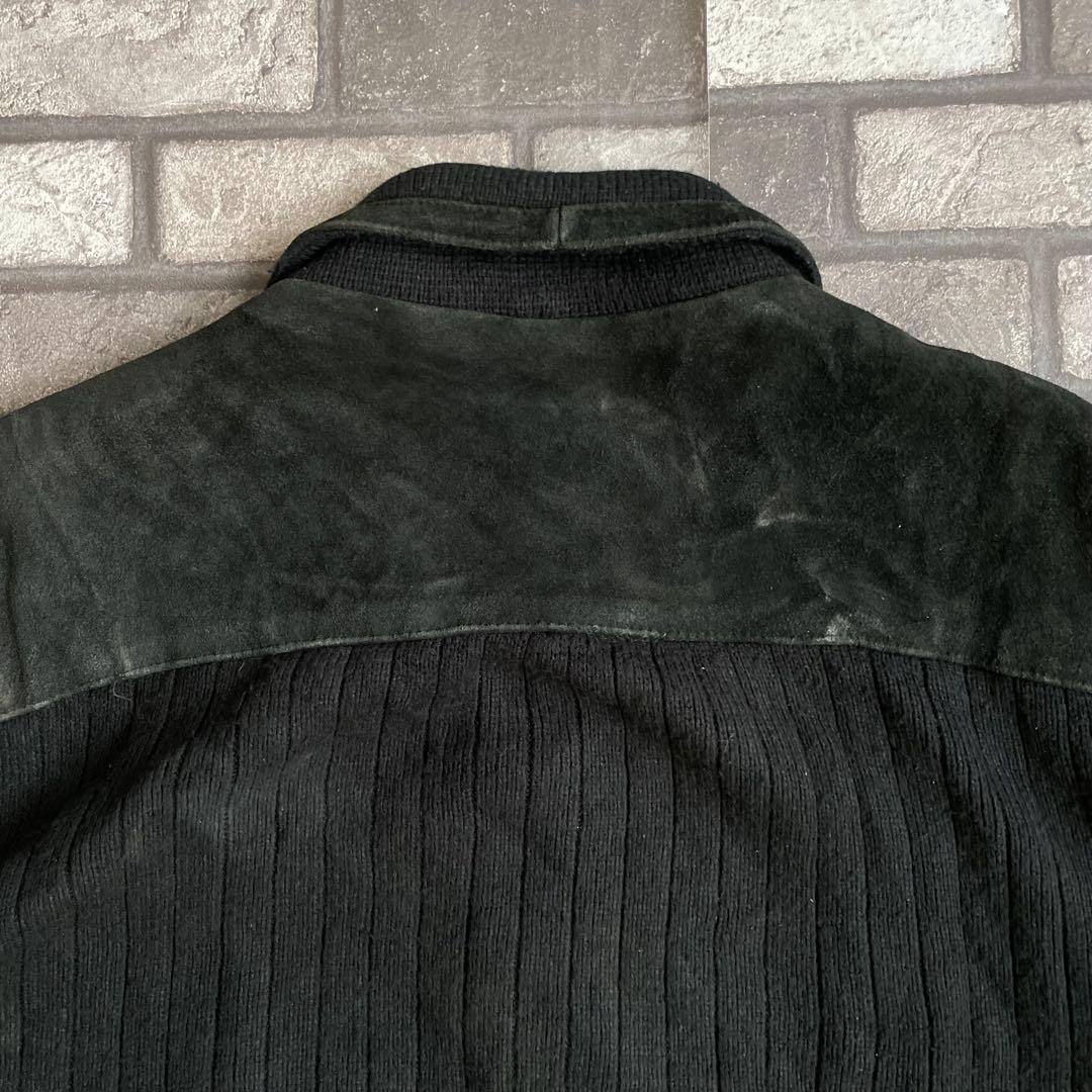 suède leather zip knit jacket black 2XL
