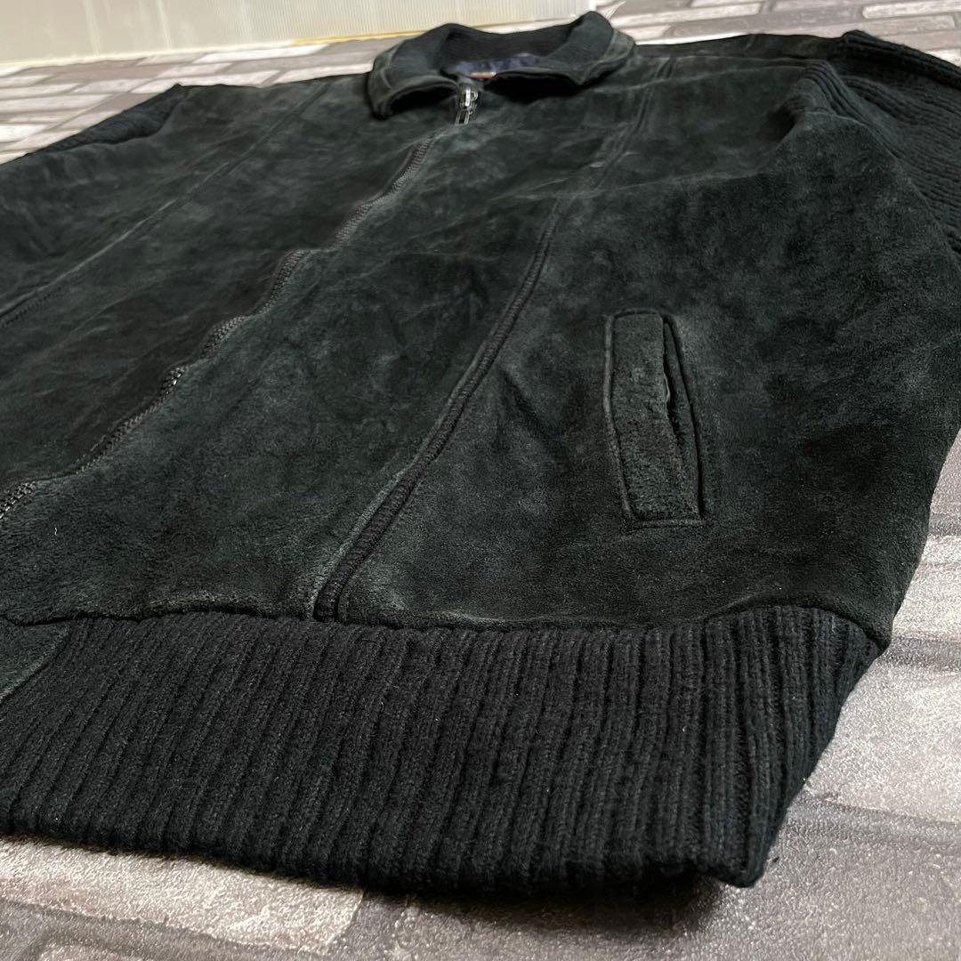 suède leather zip knit jacket black 2XL