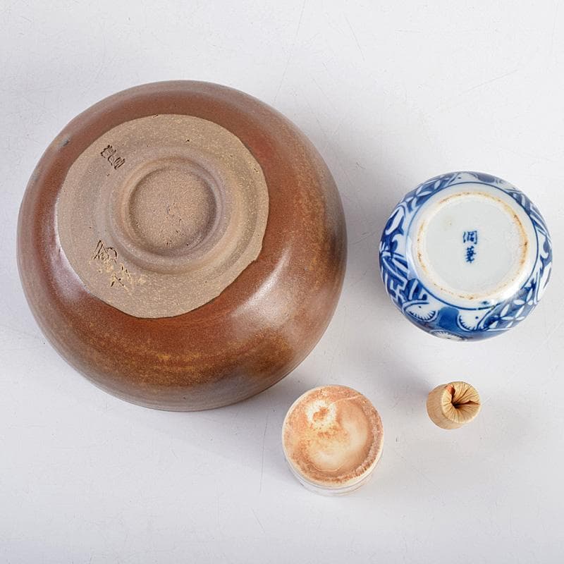 茶道具　春慶塗　利休茶箱　茶碗　振出など　九点　一式　仕覆付　M　R9344