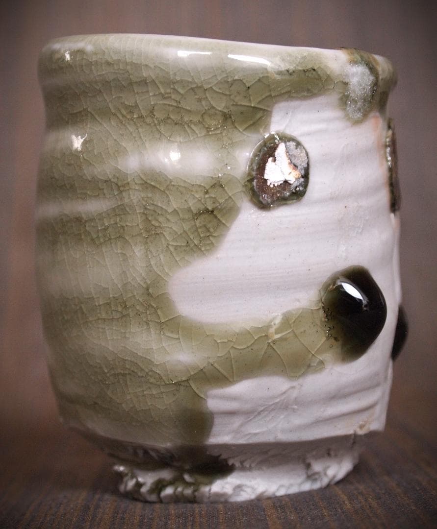 希少作★谷本貴【師：師：森正・谷本景】白磁(ビードロ）湯のみ★共箱