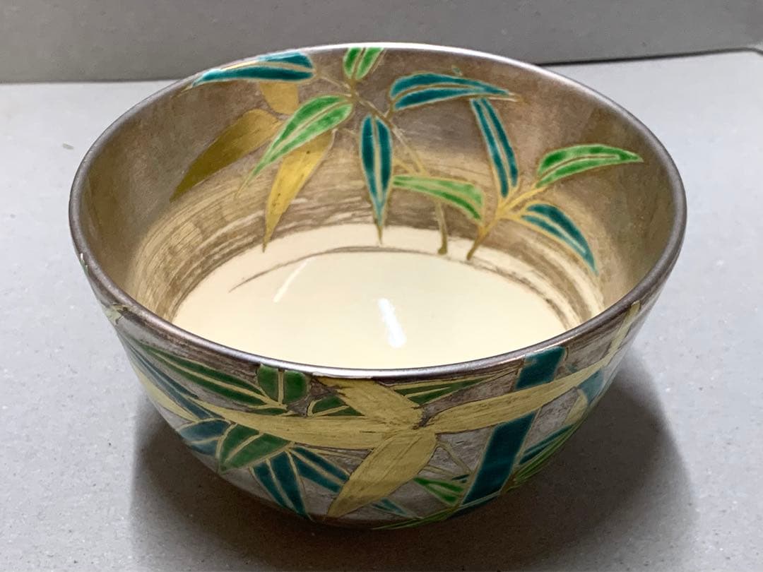 平安桐鳳 手塚桐鳳 造 銀彩竹文茶碗 抹茶碗 茶道具 京焼 清水焼 仁清