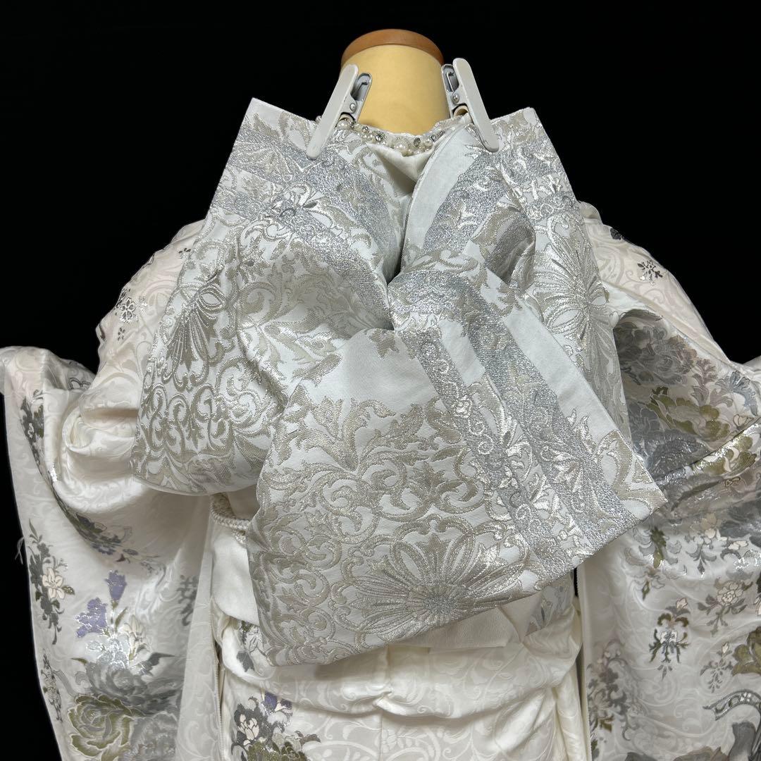 関芳　桂由美　白地薔薇シルバー振袖フルセット