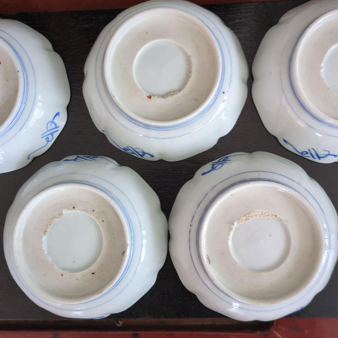 骨董　伊万里　色絵　なます皿　皿　陶器　梅に燕　花弁形　5枚〜