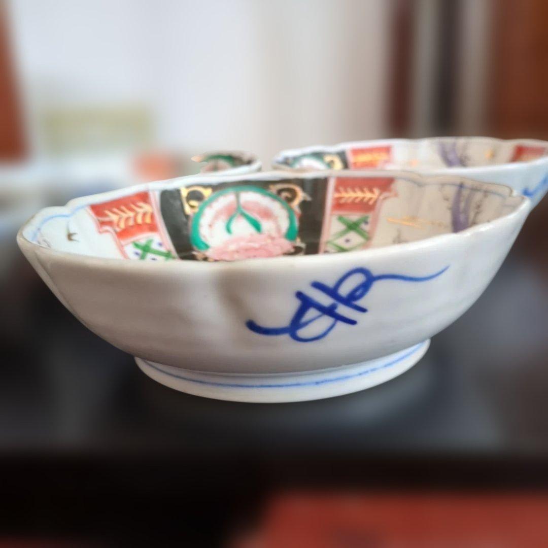 骨董　伊万里　色絵　なます皿　皿　陶器　梅に燕　花弁形　5枚〜