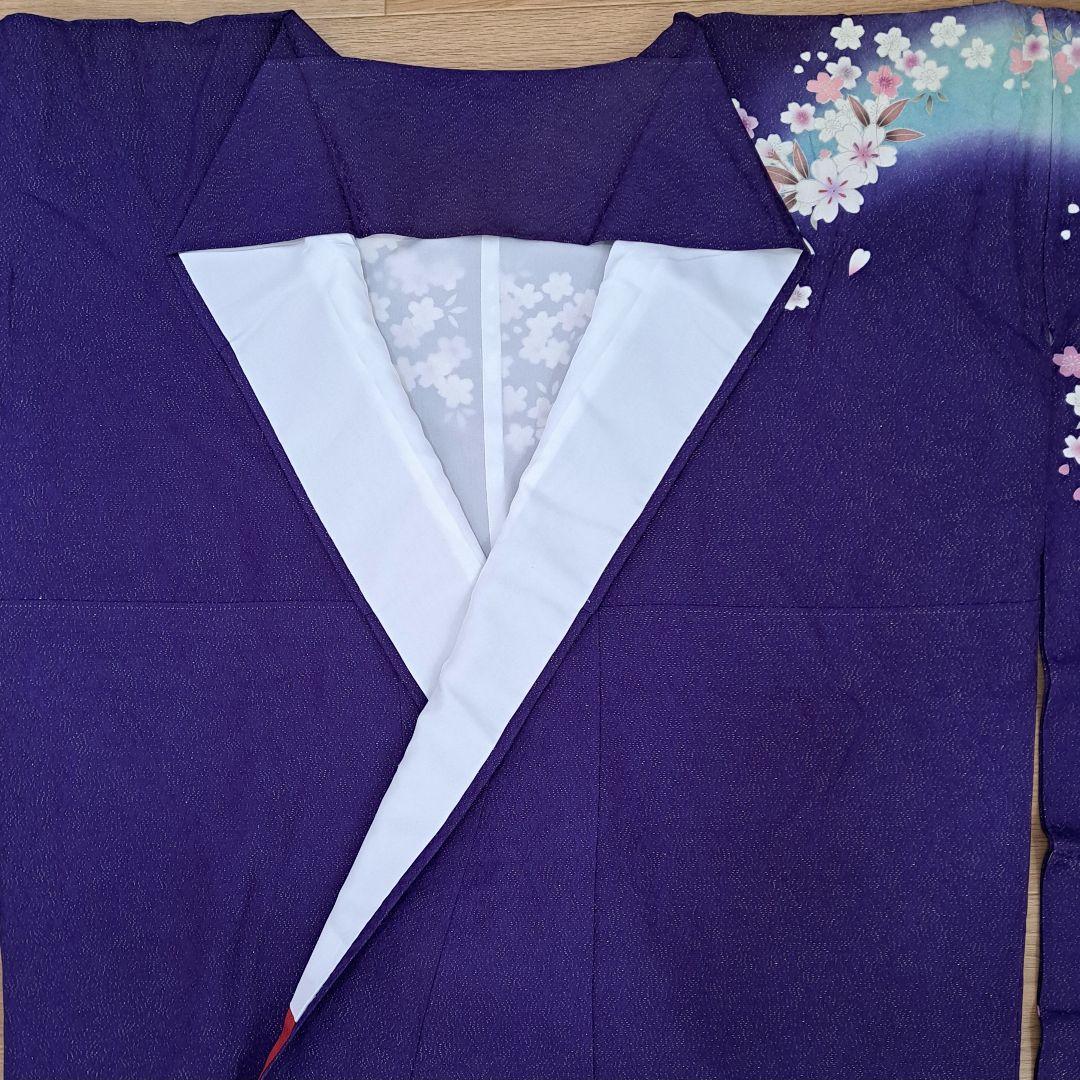 未使用に近い フルセット 正絹振袖 ラメ入ブルー桜柄 成人式 卒業式に最適