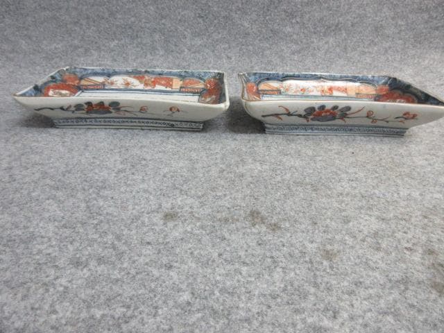 古伊万里富貴長春金彩染錦長皿2枚 [B26478]