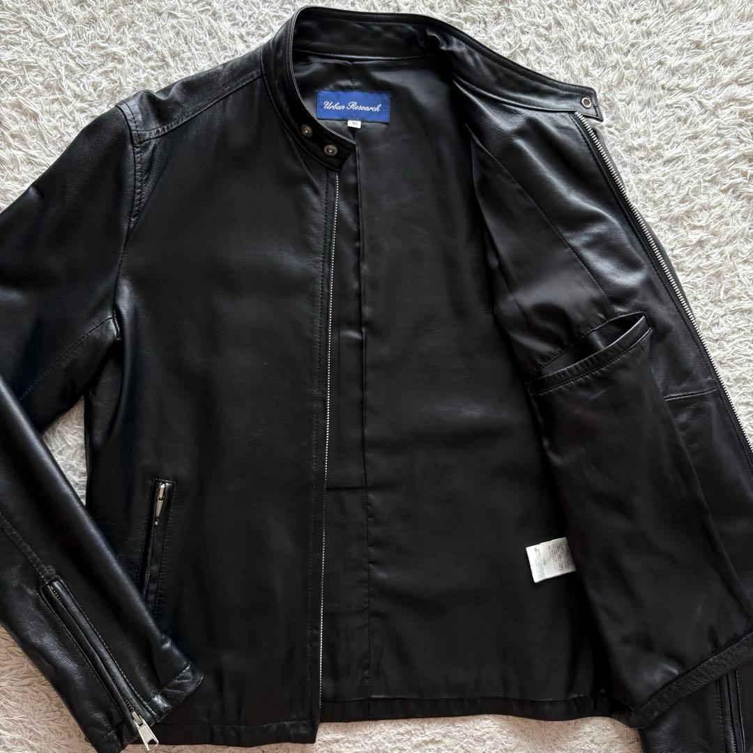 ★美品 Lサイズ★ アーバンリサーチ シングルライダース 羊革 ダブルジップ 黒
