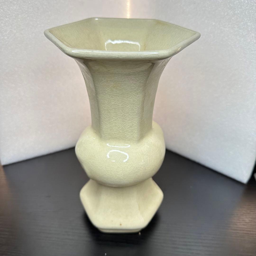 宋代 易定窯 青磁瓶　六角形花器　古陶磁　中国古美術