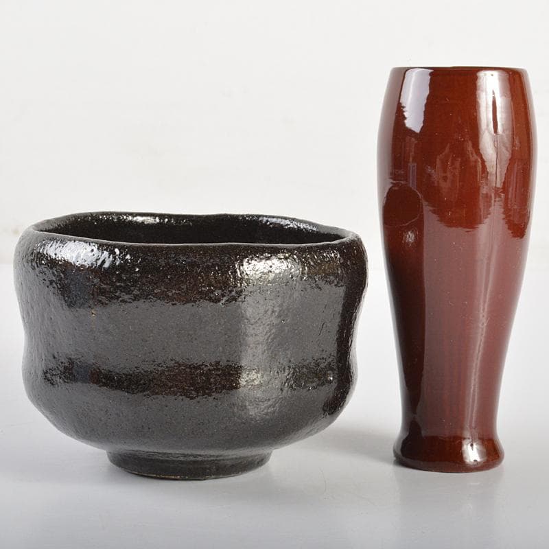 茶道具　朱塗　茶箱　黒茶碗　平安春峰作振出など　五点　一式　V　R6873