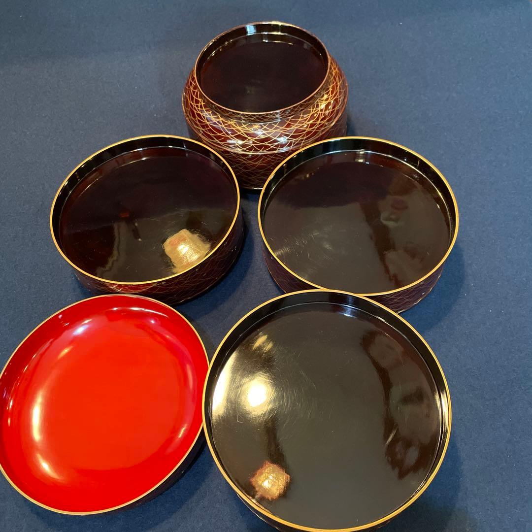 時代物「秋草に露 蒔絵」の『丸型重箱』仕覆・共箱付※美品　重箱　野弁当箱　漆器