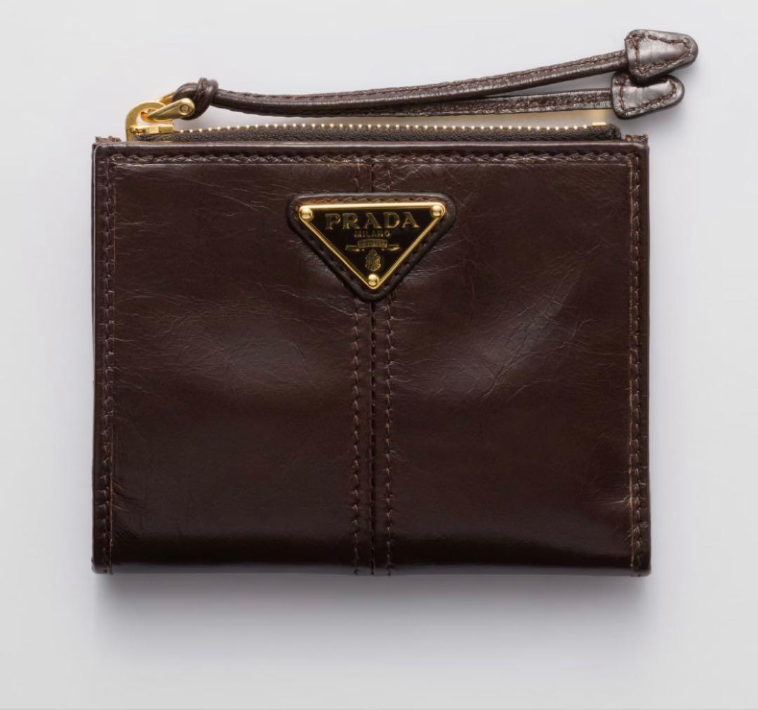 ［正規品］PRADA ソフトルックスレザー 財布トライアングル ロゴ
