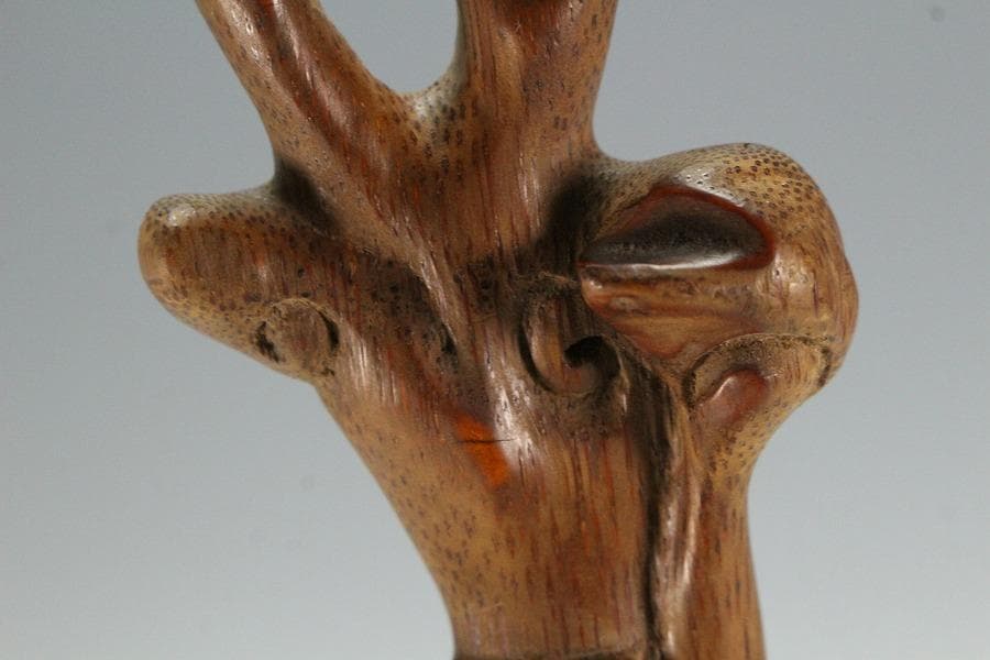 古竹 刻 霊芝 如意 柱掛 飾り(K-A912)