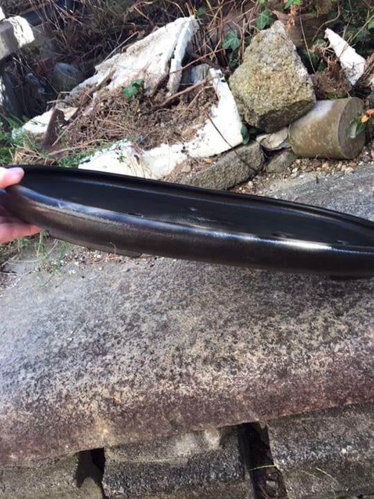 盆栽鉢　時代古鉢水庄園楕円丸縁紫泥大型盆栽平鉢 サイズ48x34x4cm程