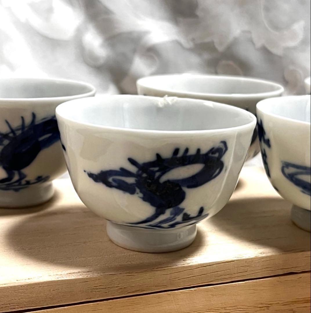 6代　高橋道八作　富岡鉄斎画　合作　煎茶椀5個　桐箱入り　骨董（１つホツ有り）