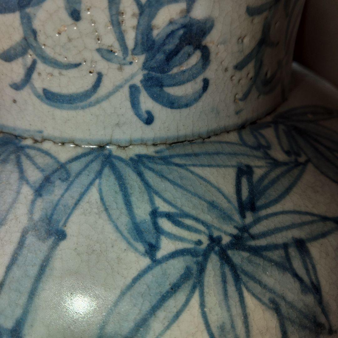 李朝　松竹文染付白磁花瓶　高さ45cm