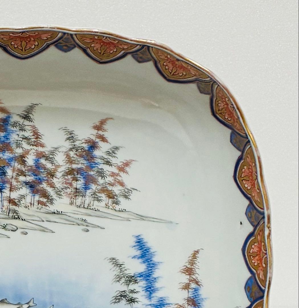 明治 香蘭社 有田焼 オールド香蘭社 代表意匠 色絵竹林鮎文 大鉢