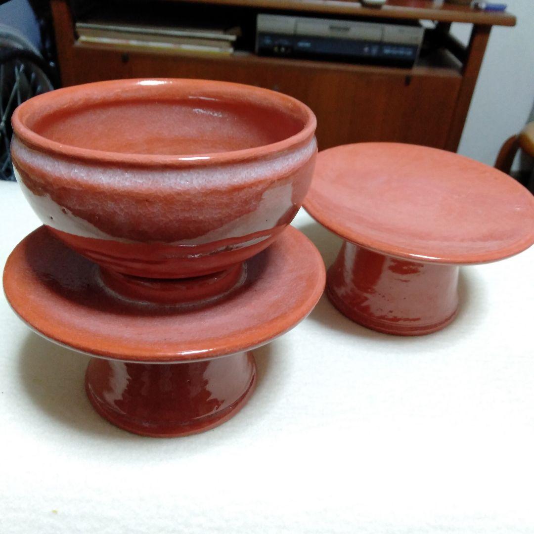 松楽　赤　供茶茶盌の三点