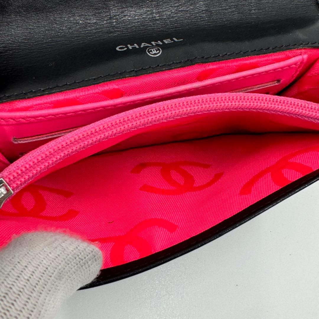 CHANEL シャネル カンボンライン レザー 二つ折り財布 コンパクト財布