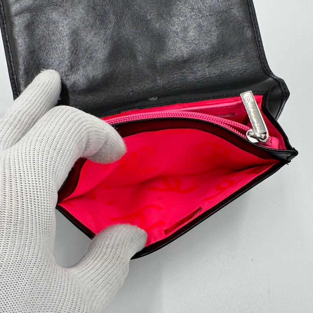 CHANEL シャネル カンボンライン レザー 二つ折り財布 コンパクト財布