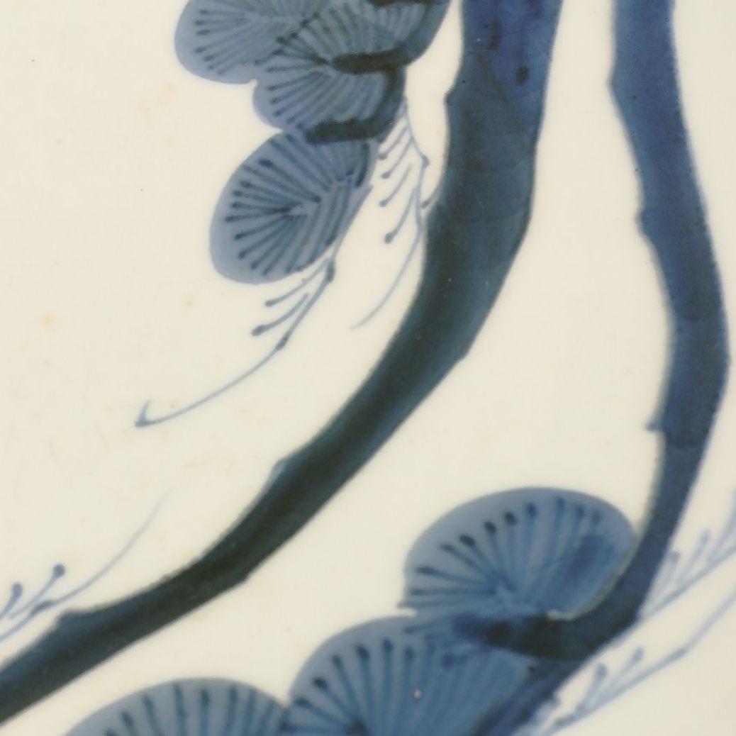 古い　染付大皿　皿　鶴　松