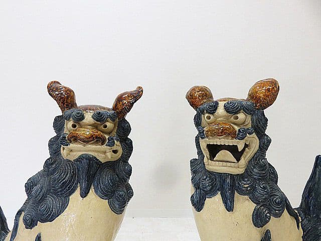 琉球焼 宮城陶房「宮城勝臣」作 大型シーサー一対 厚生労働大臣認定 現代の名工