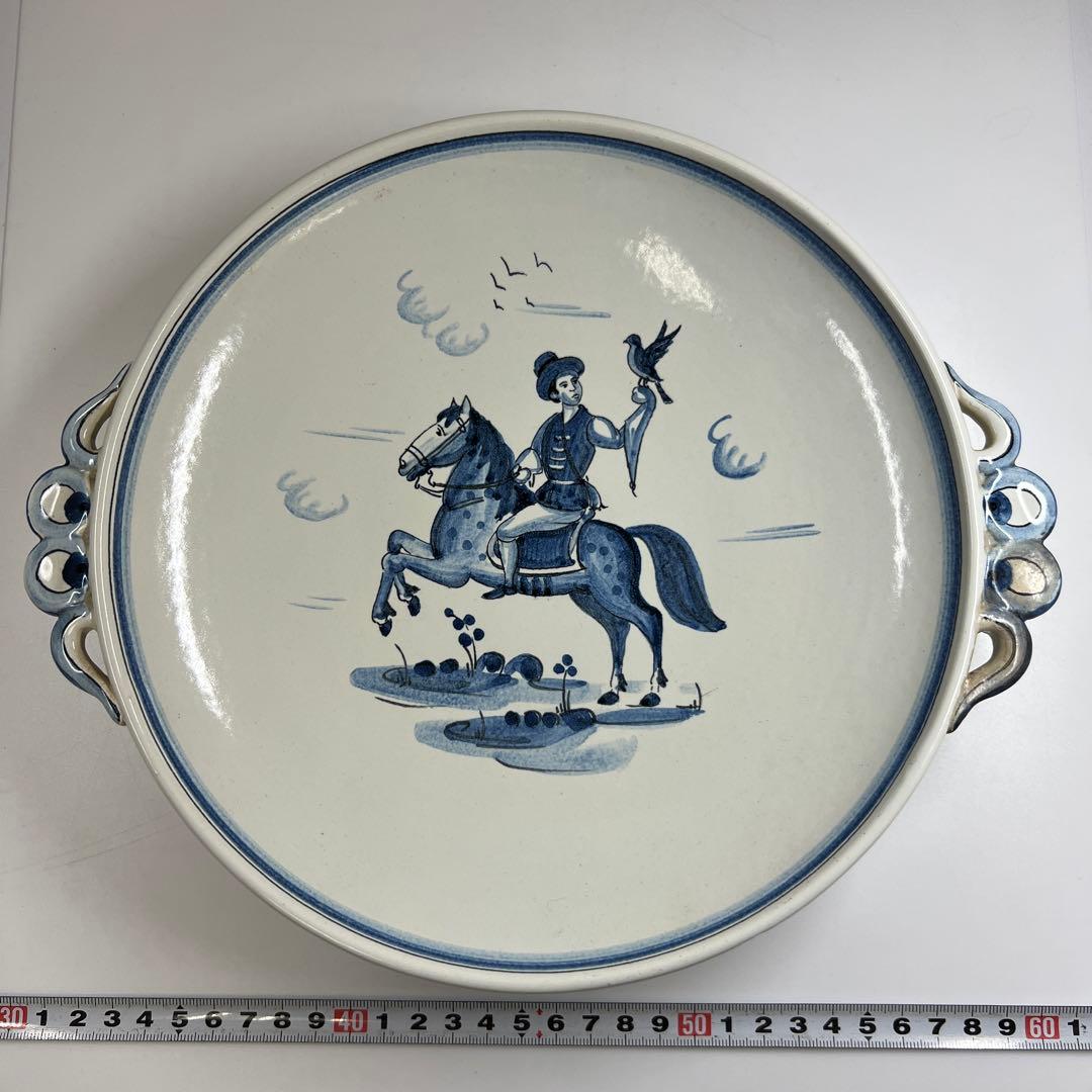 三越購入　18世紀オランダ染付手付皿　共箱　幅約28.5㎝東Y7-0501⭐︎2F