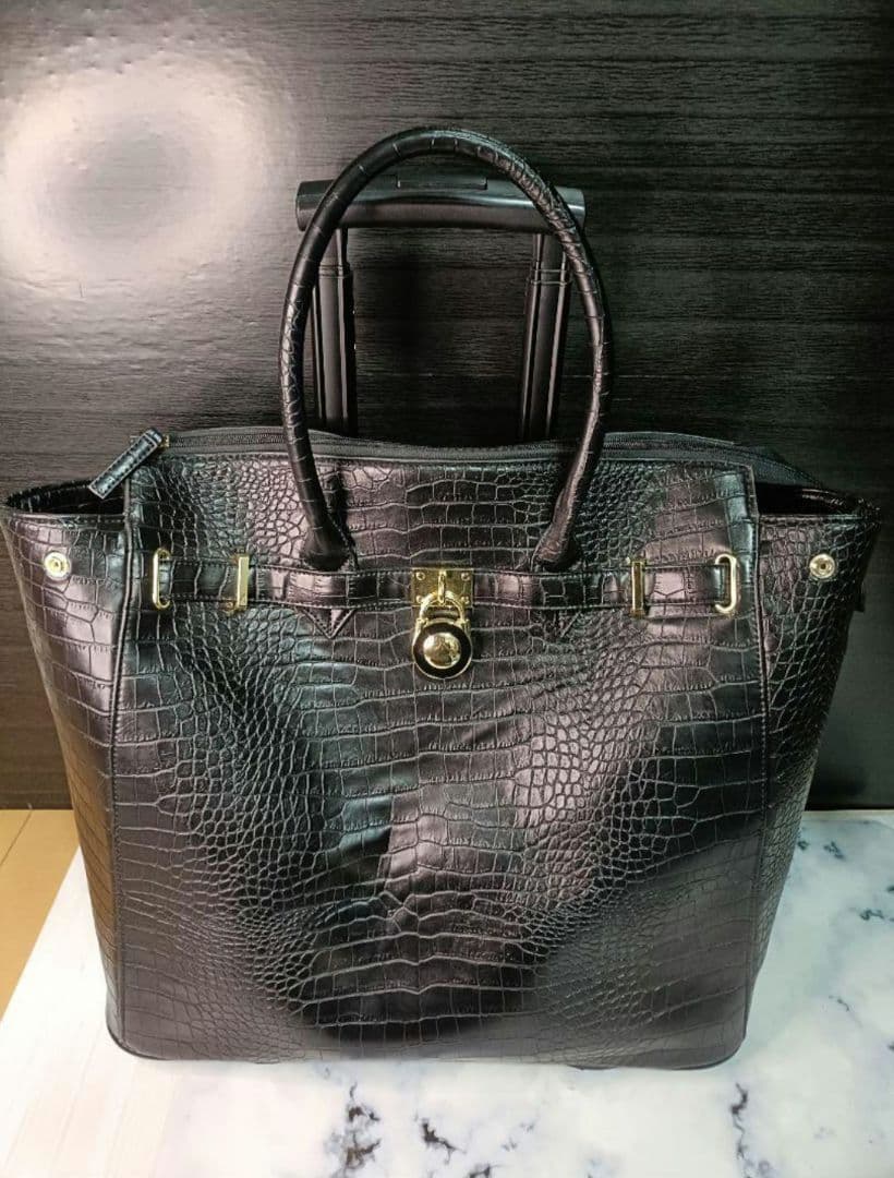 cooco クーコ　クロコ型押しキャリーカート　アルミハンドル　2way 黒