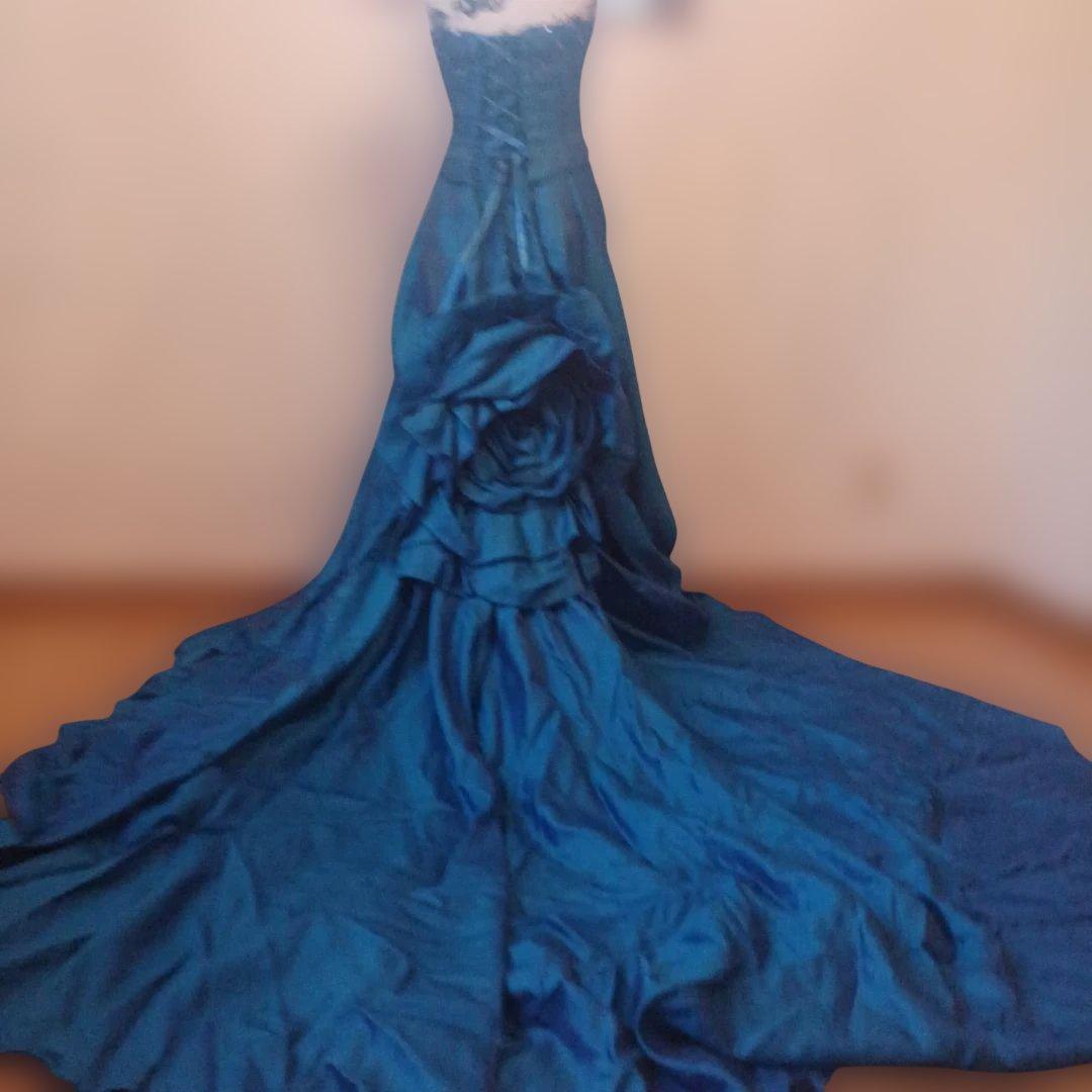 8～10号　サムシングブルー 薔薇フリル付きドレス