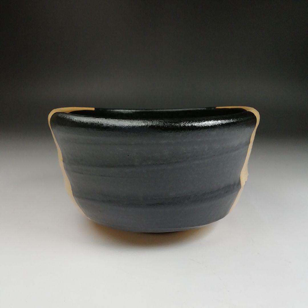 Ｓ９２９　茶碗　『黒織部茶碗』『御題　語』『寺田康雄 作』　共箱　抹茶碗　茶道具