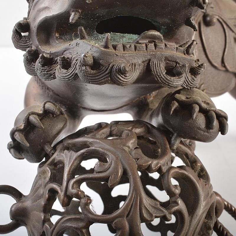 中国　古銅宣徳銅　玉乗り獅子　香炉　置物　Y　R7427