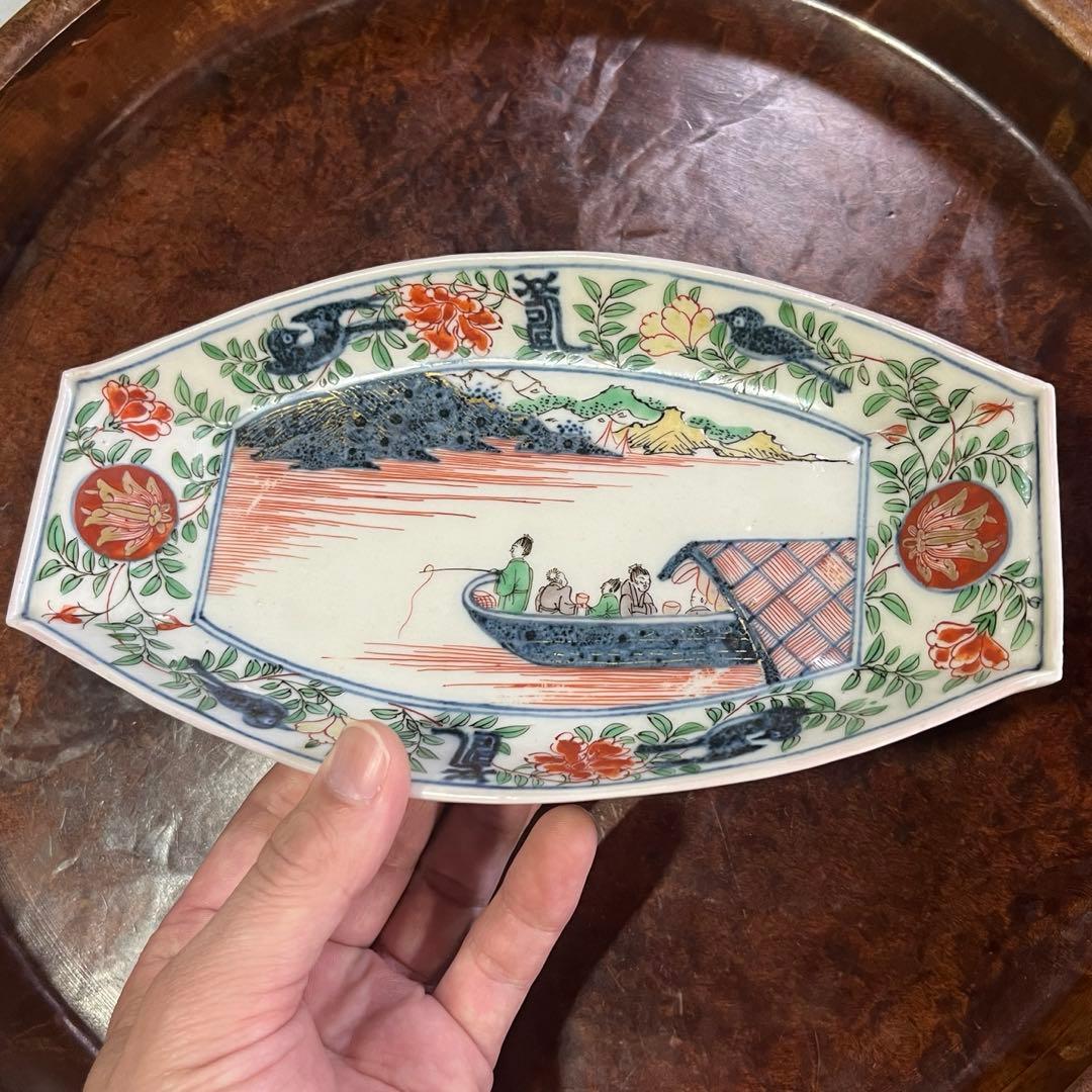 古伊万里　色絵　長皿　上手　享保　元禄　花唐草　唐草　柿右衛門　鍋島　吉祥