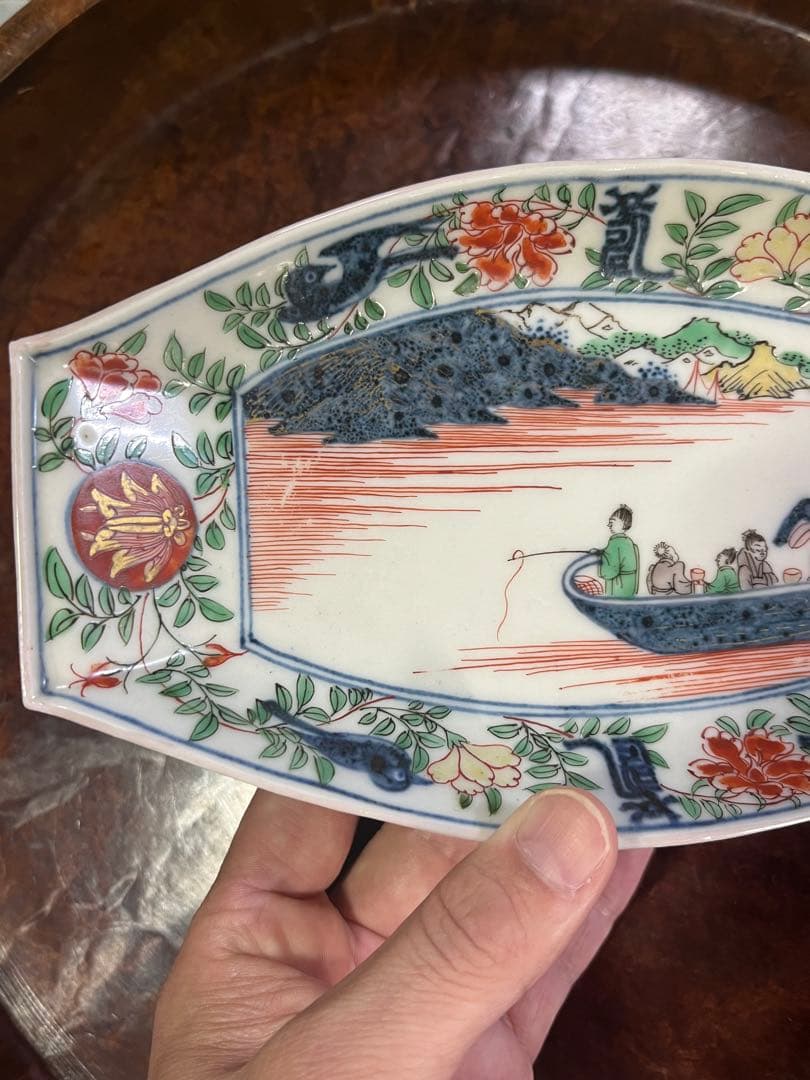 古伊万里　色絵　長皿　上手　享保　元禄　花唐草　唐草　柿右衛門　鍋島　吉祥