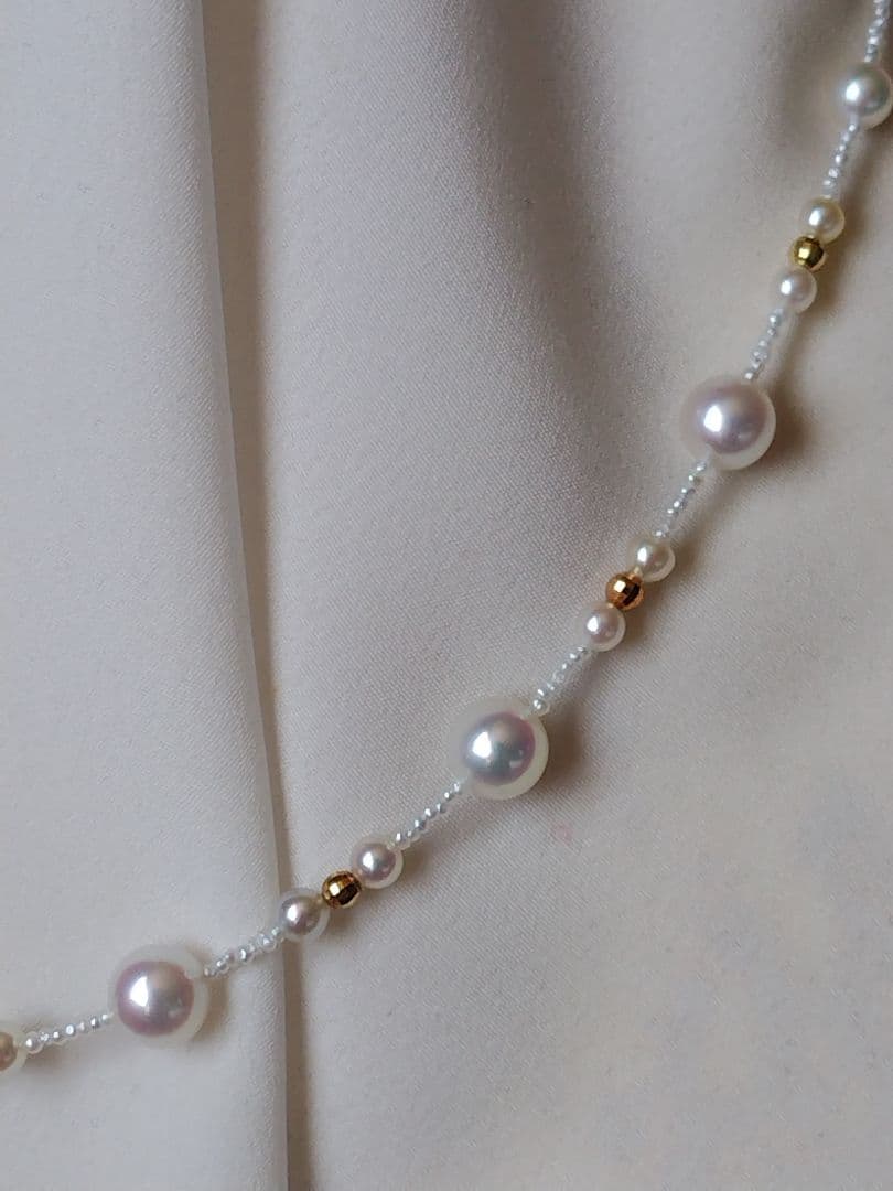 アコヤ真珠、あこや真珠ベビーパール、あこや砂芥子パールの、オメガ風ネックレス