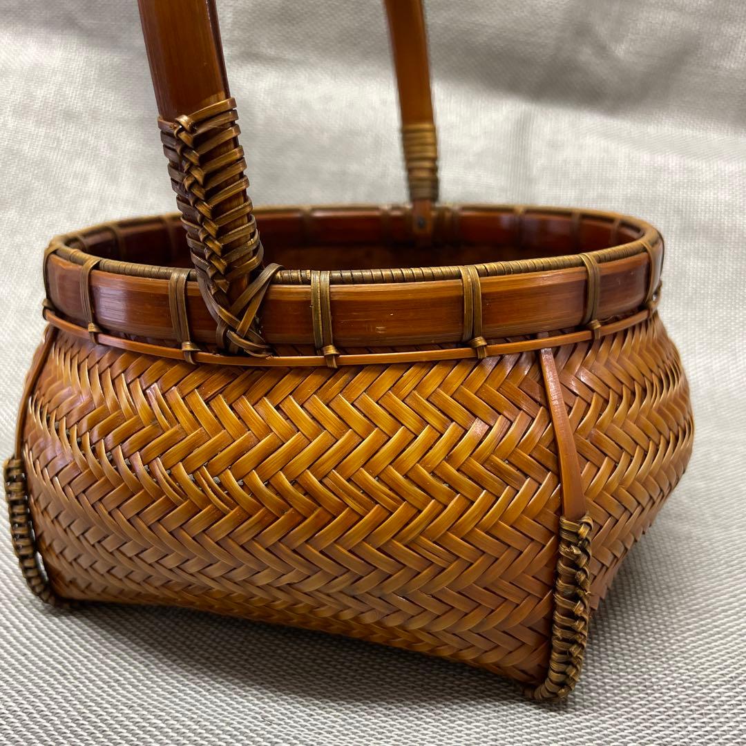 未使用　網代編み　炭斗　比呂行作　竹細工　伝統工芸品　茶道　茶道具