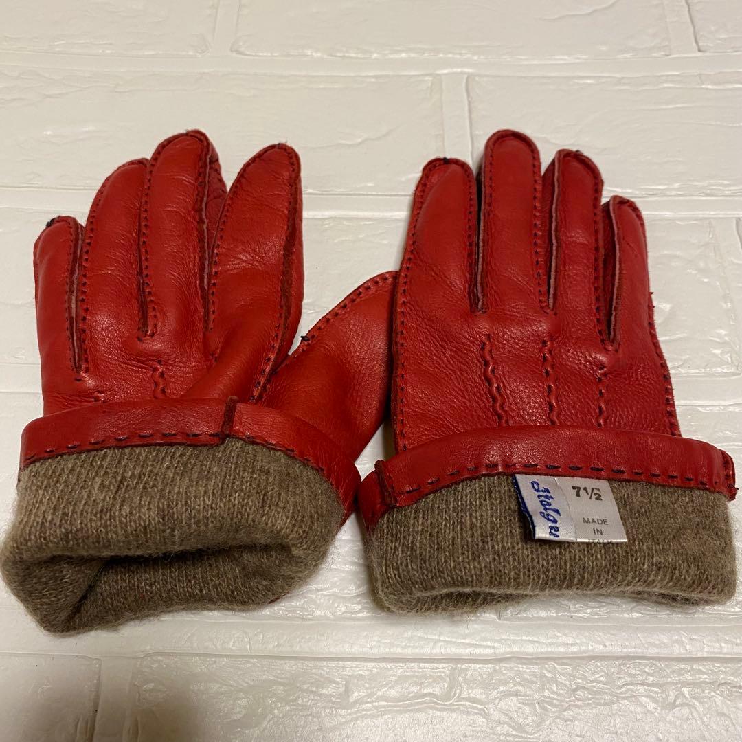 イタルグアント Italguanto ペッカリー 革 手袋 赤　レッド　7.5