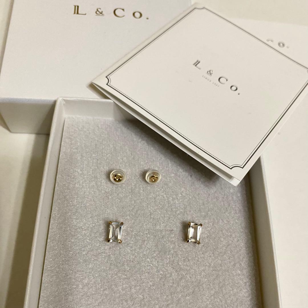 【新品】L&Co. K10 誕生石 スクエア スタッドピアス ホワイトトパーズ