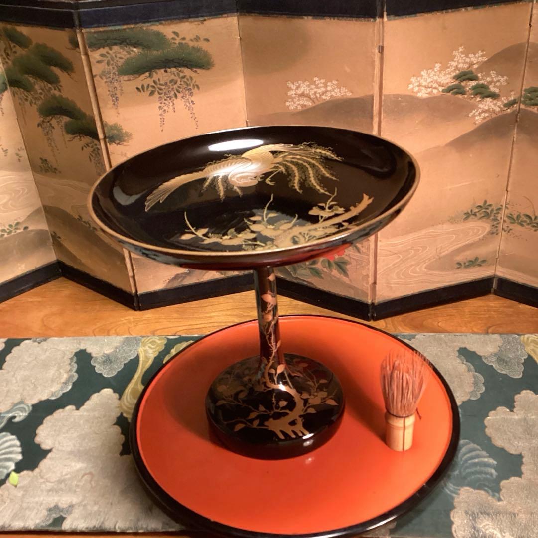 A1059 極上蒔絵　木製輪島塗　桐に鳳凰蒔絵　高月　高杯【供箱入】　1基