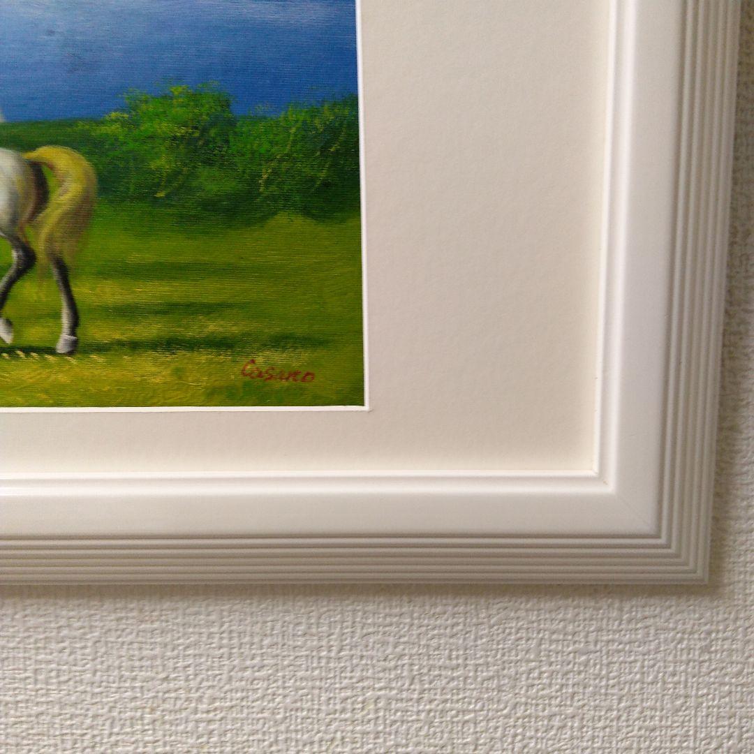 肉質油絵　横　特寸法　三頭馬　額装仕上げ品