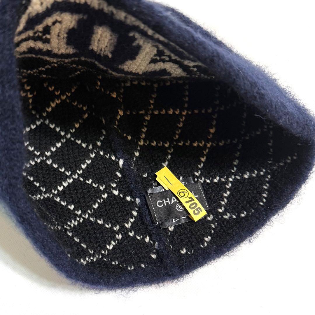 CHANEL ネイビー ロゴニット帽